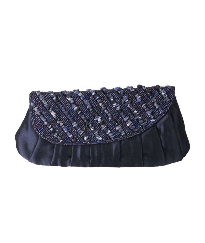 Donkerblauw avondtasje afgezet met steentjes