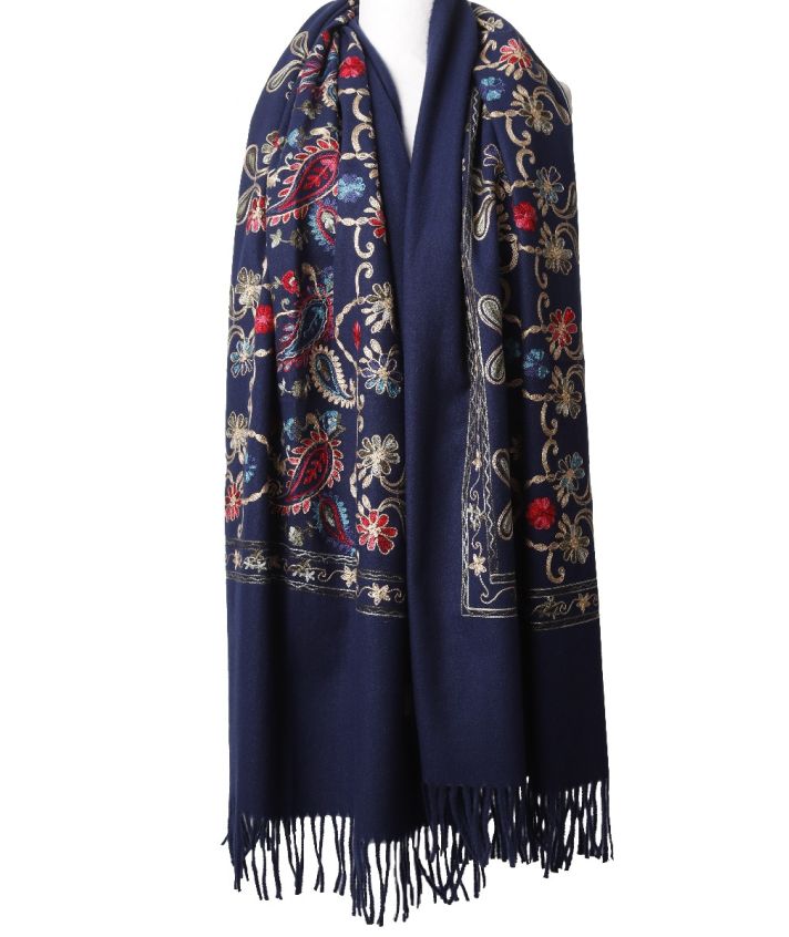 Kasjmier-blend sjaal met geborduurde bloemen