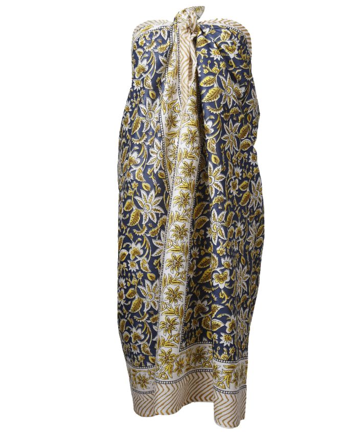Janice sarong in donkerblauw met bloemenprint