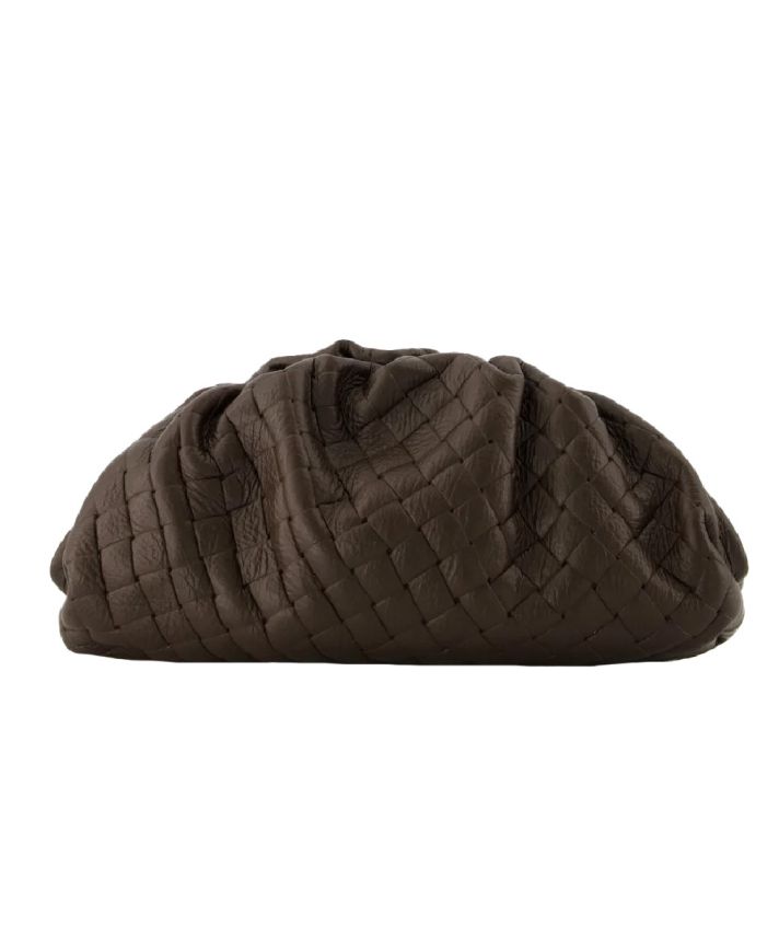 Leren gevlochten crossbody clutch in donker bruin