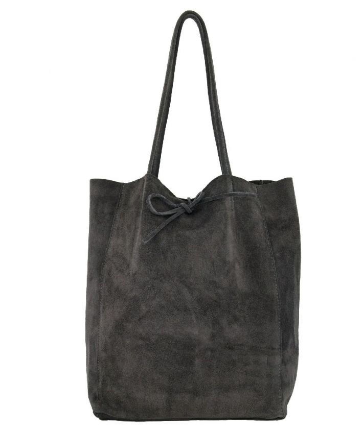 Suède shopper in donkergrijs