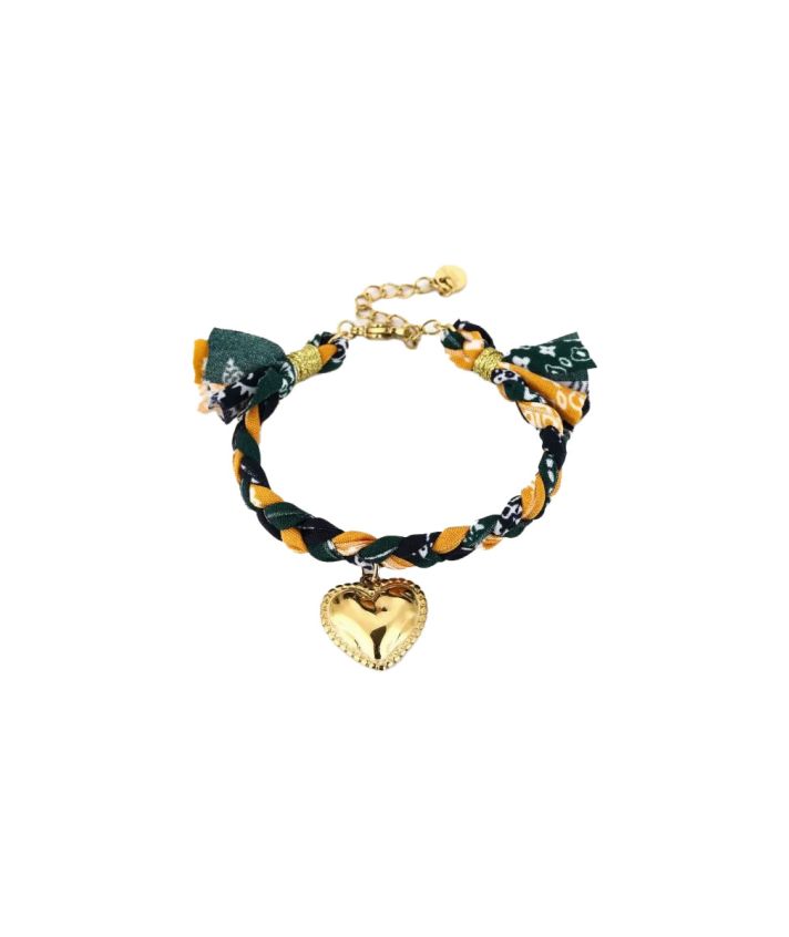 Donkergroene bandana armband met hart 