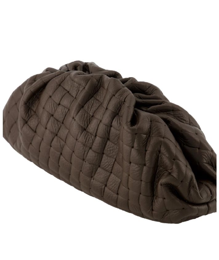 Leren gevlochten crossbody clutch in donker bruin