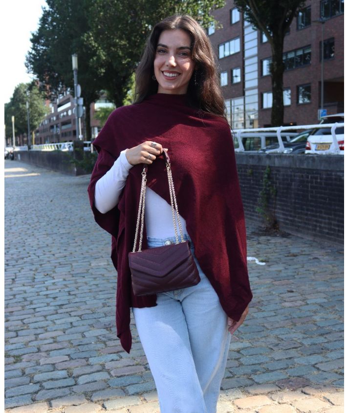  Kasjmier-blend omslagdoek in donkerrood