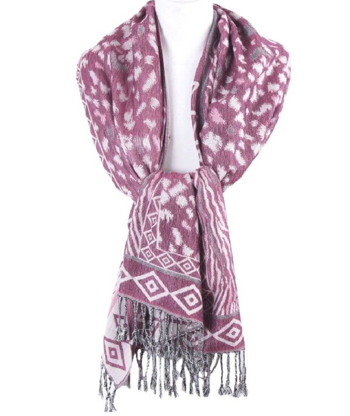Fuchsia roze pashmina sjaal met grafisch patroon