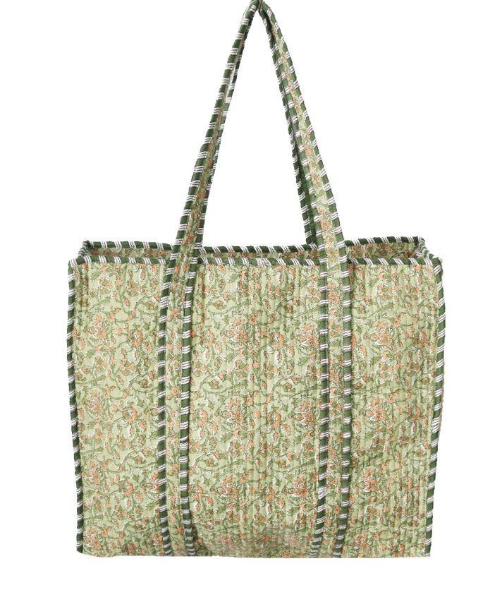 Gewatteerde schoudertas/shopper in zachtgroen