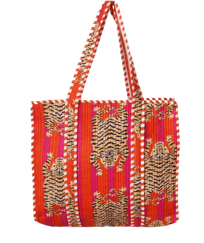 Gewatteerde schoudertas/shopper met tijgerprint