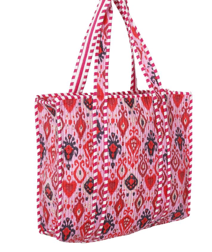Gewatteerde schoudertas/shopper in roze met ornamentprint