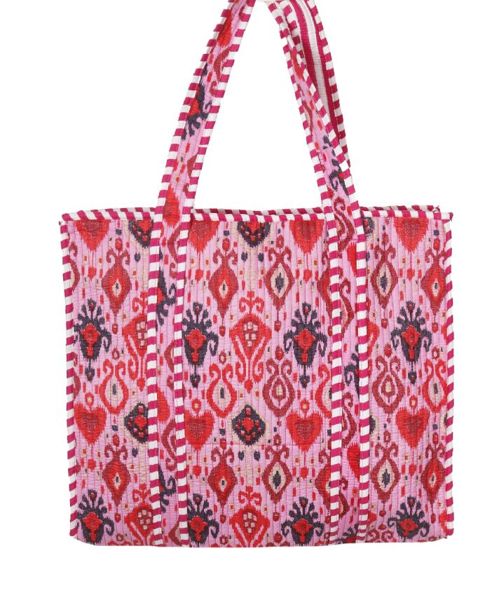 Gewatteerde schoudertas/shopper in roze met ornamentprint