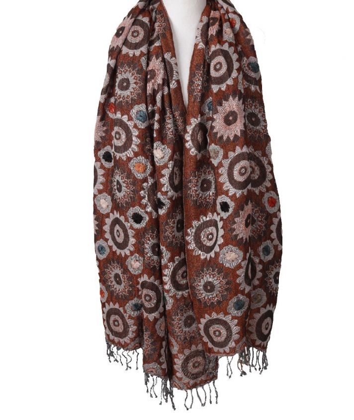 Geweven wollen sjaal / omslagdoek in roest-oranje