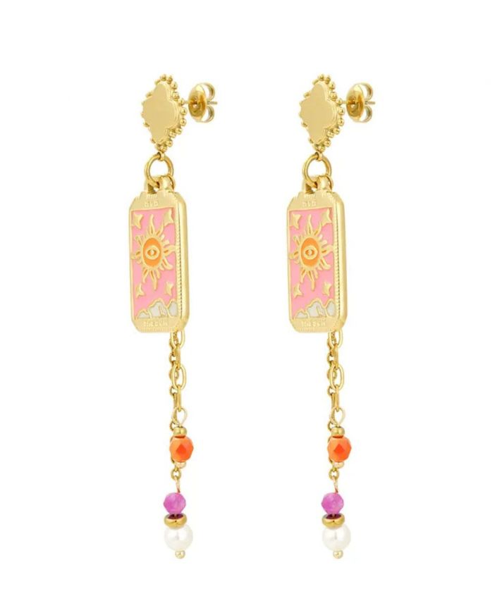 Goudkleurige oorbellen met roze details
