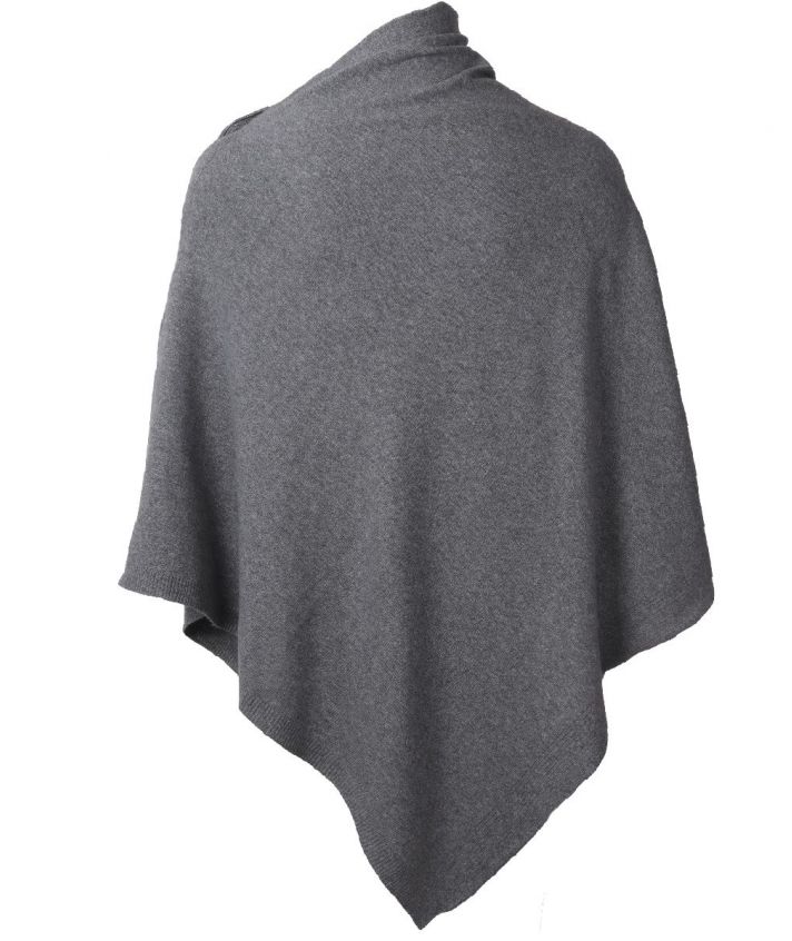 Kasjmier-blend poncho in grijs met knopen