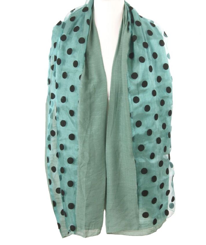 Esmeraldgroene 2-laags tunnelgestikte polka dot stola / sjaal