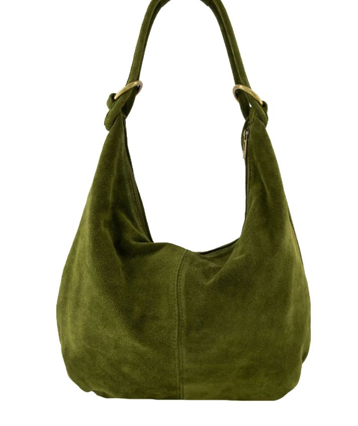 Suède shopper tas in olijfgroen