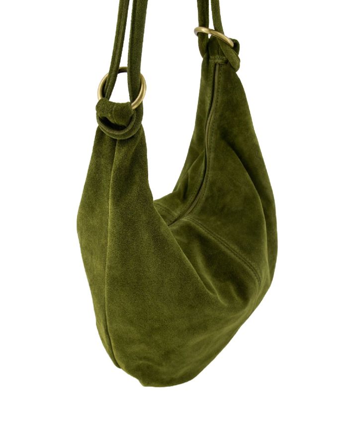 Suède shopper tas in olijfgroen