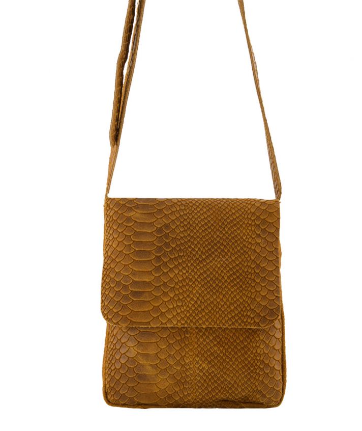Hailey croco schoudertas in cognac bruin