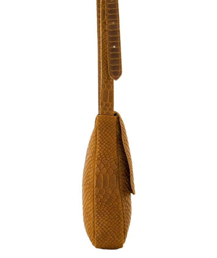 Hailey croco schoudertas in cognac bruin