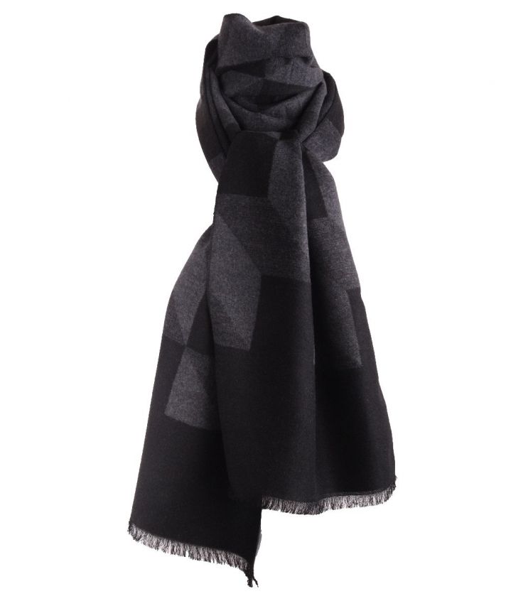 Zachte wol-blend sjaal met grafische print in grijs