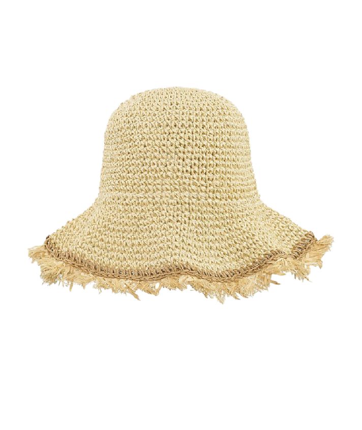 Zandkleurig strohoedje met elegante randafwerking