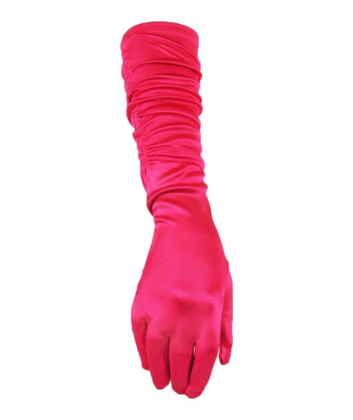 Hot pink satijnen gesmokte avondhandschoenen