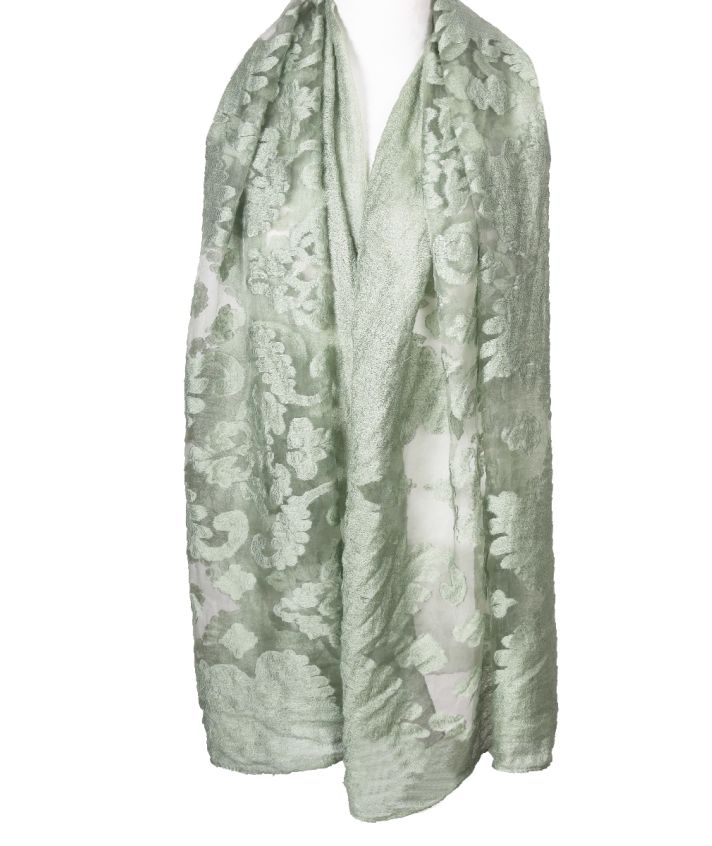 Stola van doorschijnend kant in jacquard in jadegroen