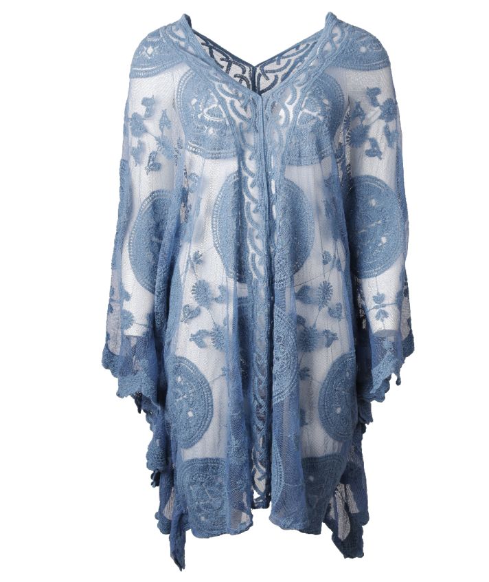 Kanten poncho in jeansblauw