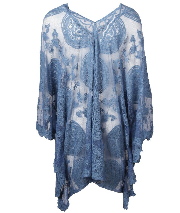 Kanten poncho in jeansblauw