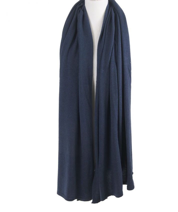 Kasjmier-blend sjaal/omslagdoek in gemêleerde jeansblauw