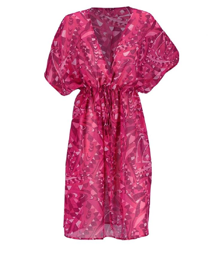 Kaftan met ornament print paars en roze


