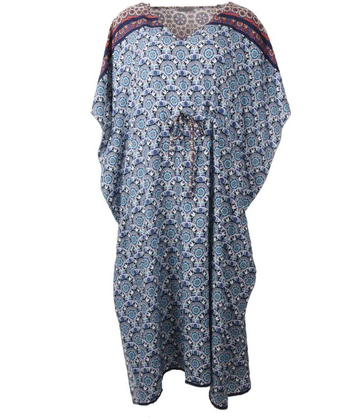Kaftanjurk met ornament print in blauw en grijs