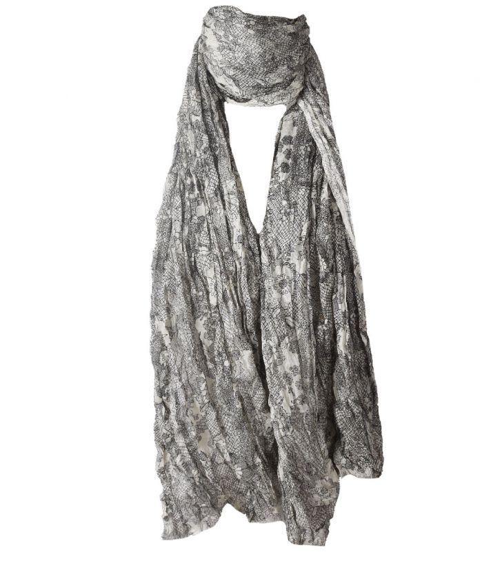 Katoenen ivoorkleurige sjaal met floral print