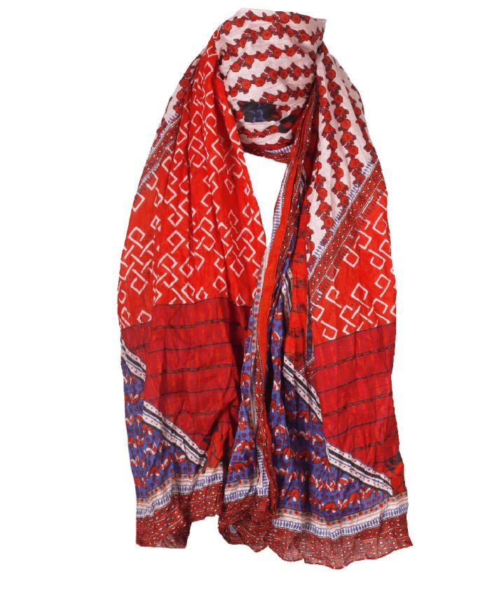 Katoenen rode sjaal met diverse prints