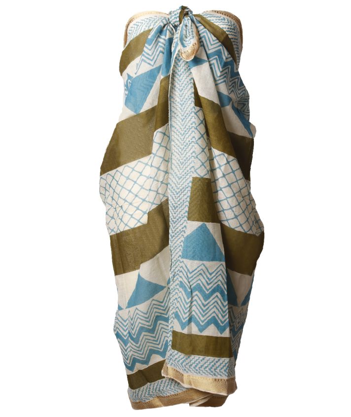 Katoenen sarong met ornament in groen tinten