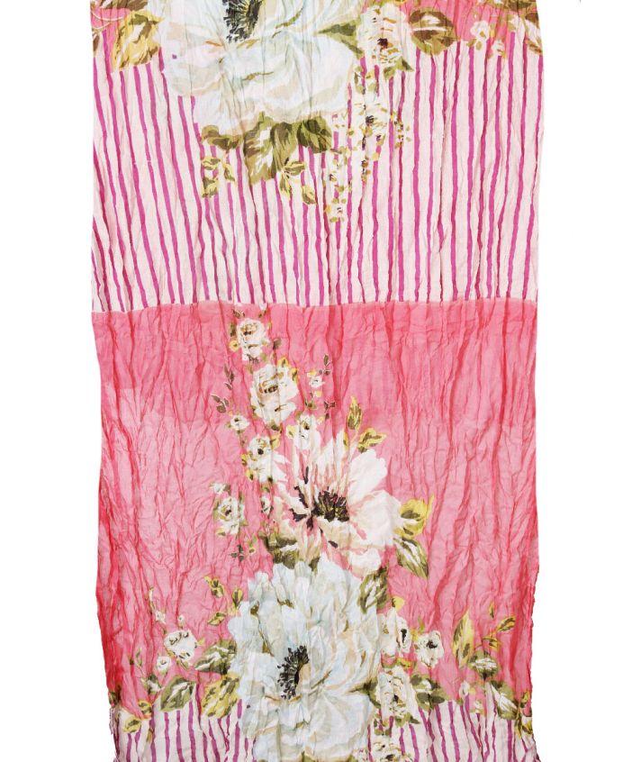 Katoenen sjaal bloemen en-strepen in roze