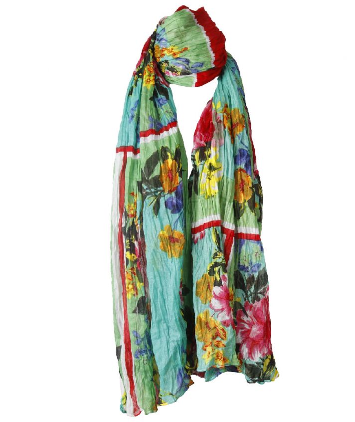 Katoenen mintgroene sjaal met bloemenprint