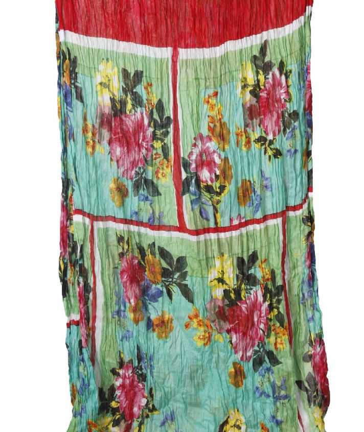 Katoenen mintgroene sjaal met bloemenprint