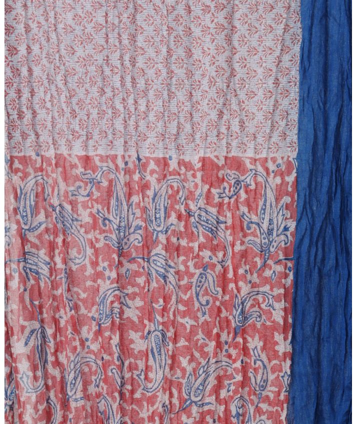 Katoenen sjaal met koraal-blauwe bloemenprint