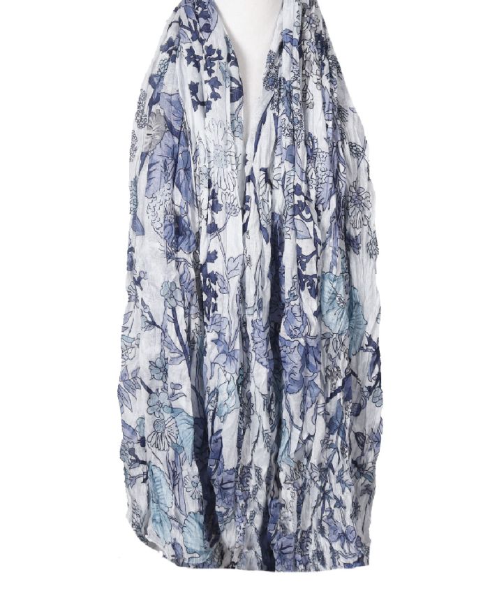 Katoenen witte sjaal met floral print
