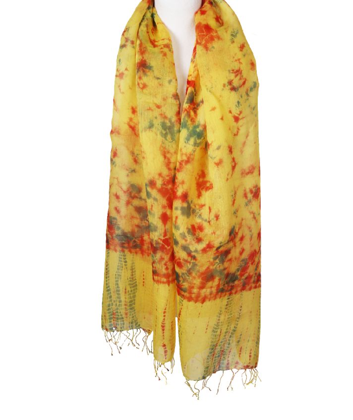 Zijde-katoenen sjaal met tie-dye print