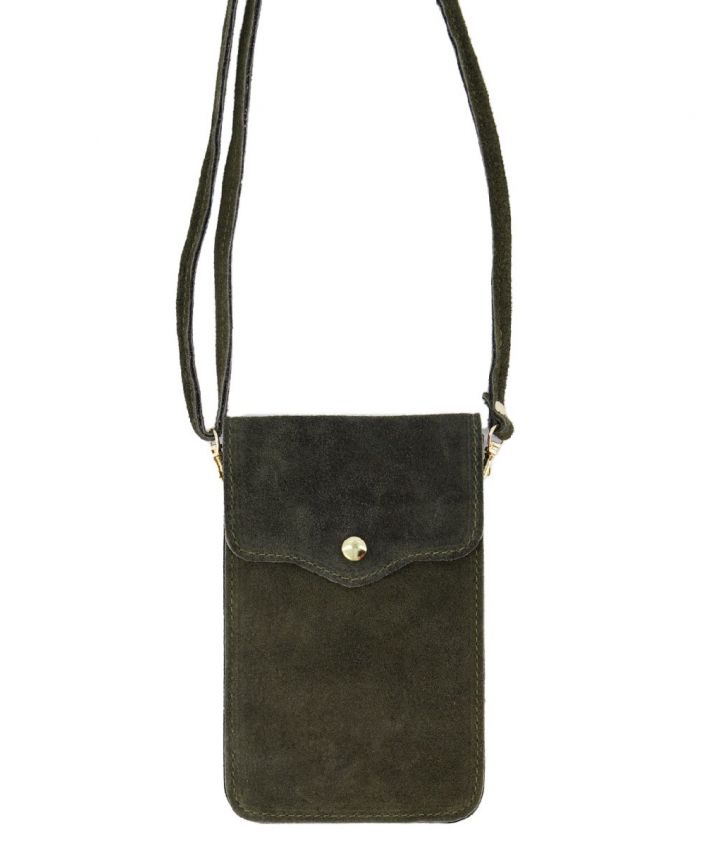 Legergroene suede telefoontasje