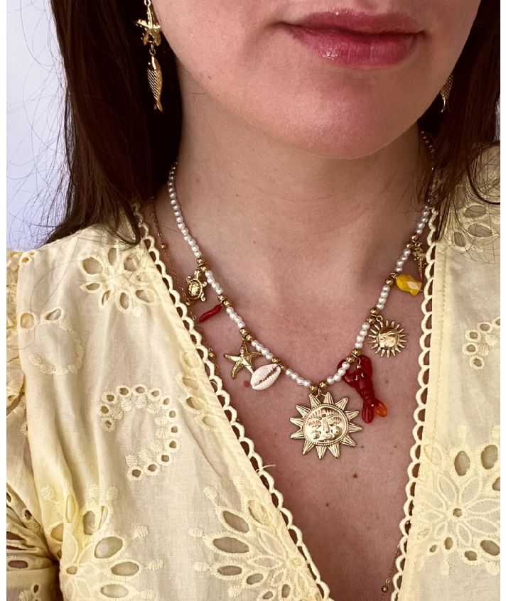 Parelketting met kreeft en zon bedels 