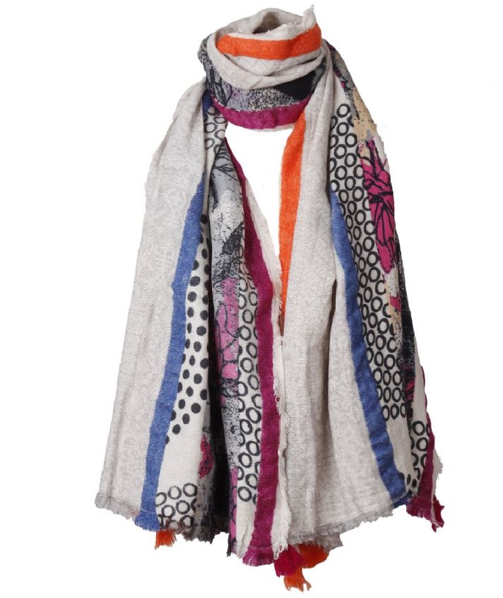 Wol-blend sjaal met patchwork print