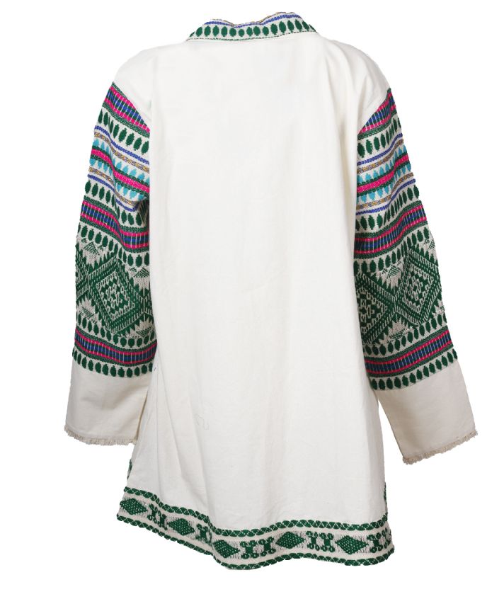 Korte kimono met borduursel in groen