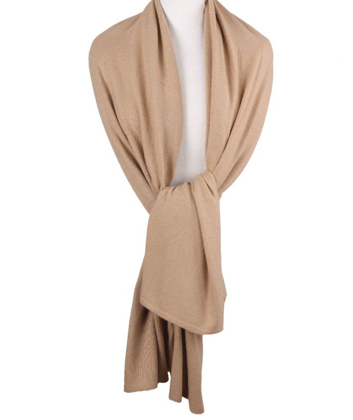Kasjmier-blend sjaal/omslagdoek in camel