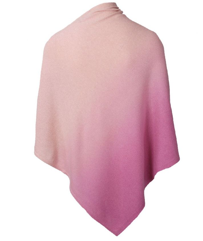 Kasjmier-blend poncho met kleurverloop in roze