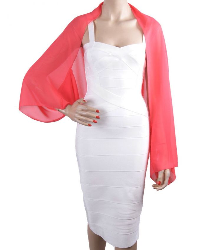 Koraalroze korte bolero stola van crêpe voile