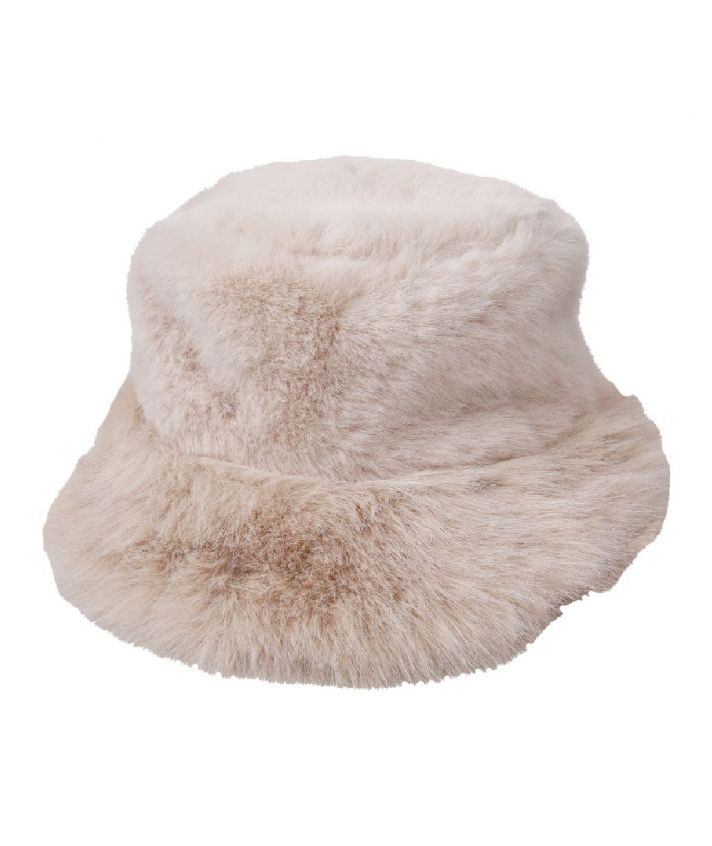 Imitatie kunstbont buckethat -lichtbeige
