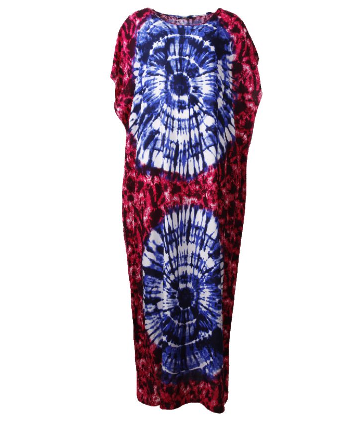 Koeldragende lange kaftan met batikprint in roze