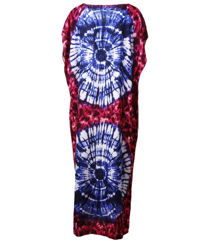 Koeldragende lange kaftan met batikprint in roze