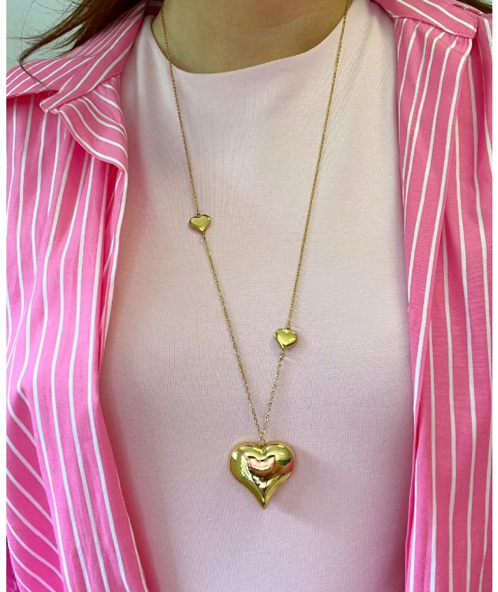 Lange goudkleurig ketting met hartjes